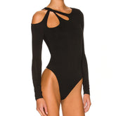 Black Cut Out Pattern Long Sleeve Bodysuit
